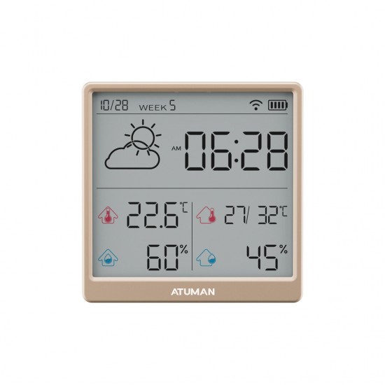 Duka Atuman TH3 Hygrometer WIFI Indoor Outdoor Temperature Humidity Monitoring Humidity Meter with 4 3  inch LCD DisplayType  C Lithium Direct Charging with Clock   Calendar Function