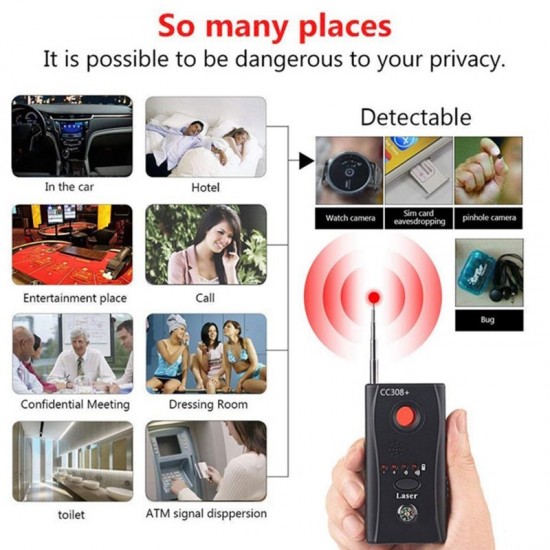 CC308  Multi Wireless Camera Lens Detector Radio Wave Signal Detect Full  range RF GSM Device Finder  US Plug