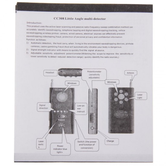 CC308  Multi Wireless Camera Lens Detector Radio Wave Signal Detect Full  range RF GSM Device Finder  US Plug