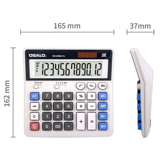 OSALO 12 Digits Desktop Calculator Solar Energy Dual Power Calculator  OS  200ml Pro