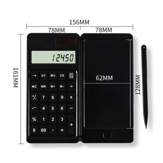 Solar Calculator Handwriting Board Learning Office Portable Folding LCD Writing Board  Black