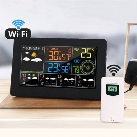 WiFi Color Screen Weather Station Temperature And Humidity Weather Forecast Clock  US Plug