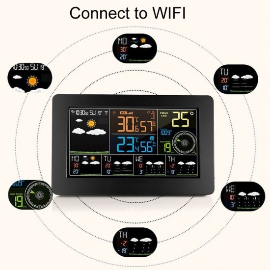 WiFi Color Screen Weather Station Temperature And Humidity Weather Forecast Clock  US Plug