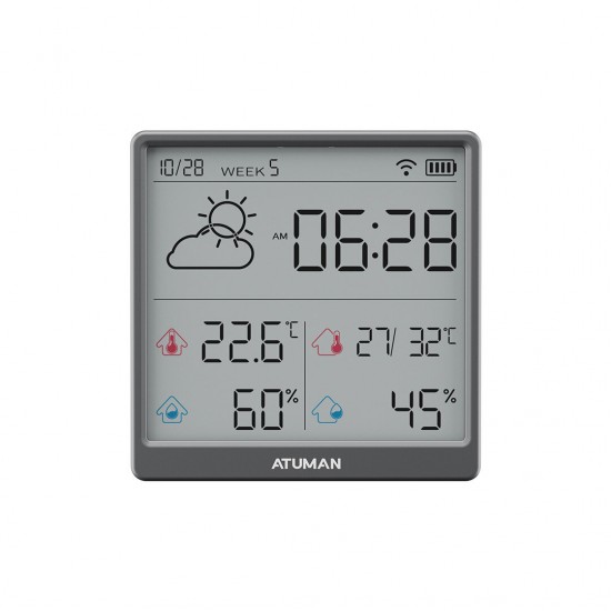 Duka Atuman TH3 Hygrometer WIFI Indoor Outdoor Temperature Humidity Monitoring Humidity Meter with 4 3  inch LCD DisplayType  C Lithium Direct Charging with Clock   Calendar Function