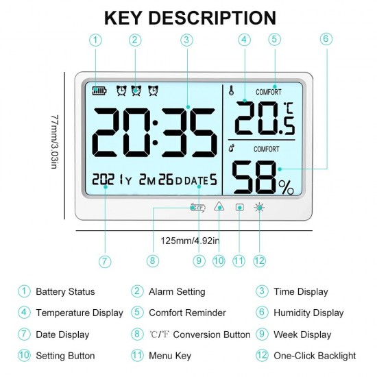 LCD Digital Temperature Humidity Meter   10 50 Measurement Electronic Thermometer Hygrometer LCD Display Alarm Clock