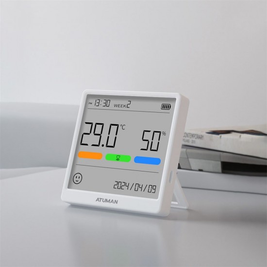 Atuman THSE Temperature and Humidity Meter with Ultra  Sensitive Sensors Type  C Rechargeable Wide Range Monitoring Clear LCD Display and Power Failure Memory