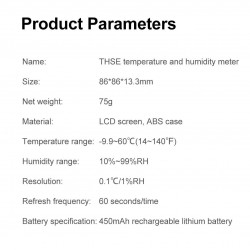 Atuman THSE Temperature and Humidity Meter with Ultra  Sensitive Sensors Type  C Rechargeable Wide Range Monitoring Clear LCD Display and Power Failure Memory